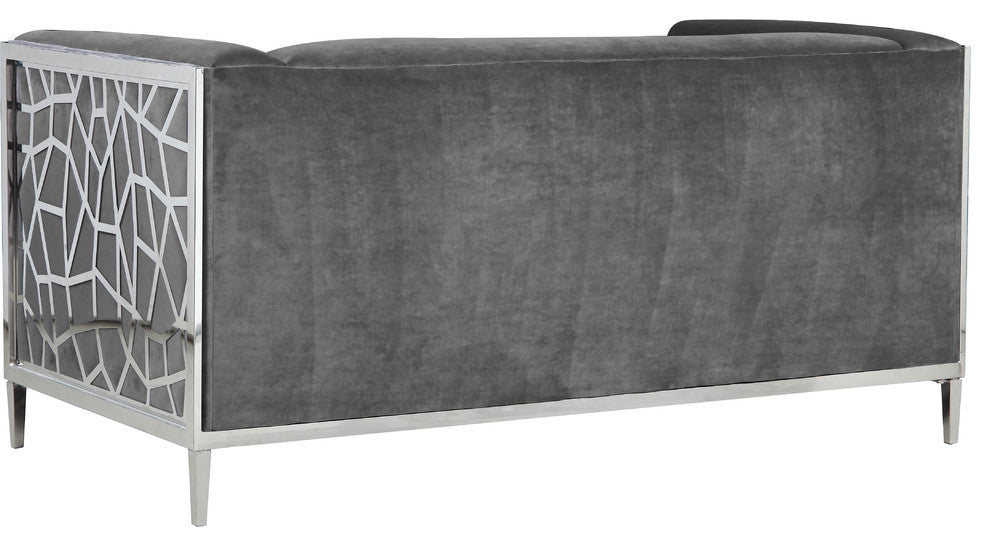 Opal Velvet Upholstered Loveseat, Gray
