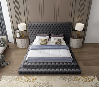 Revel Velvet Upholstered Bed, Gray, Queen