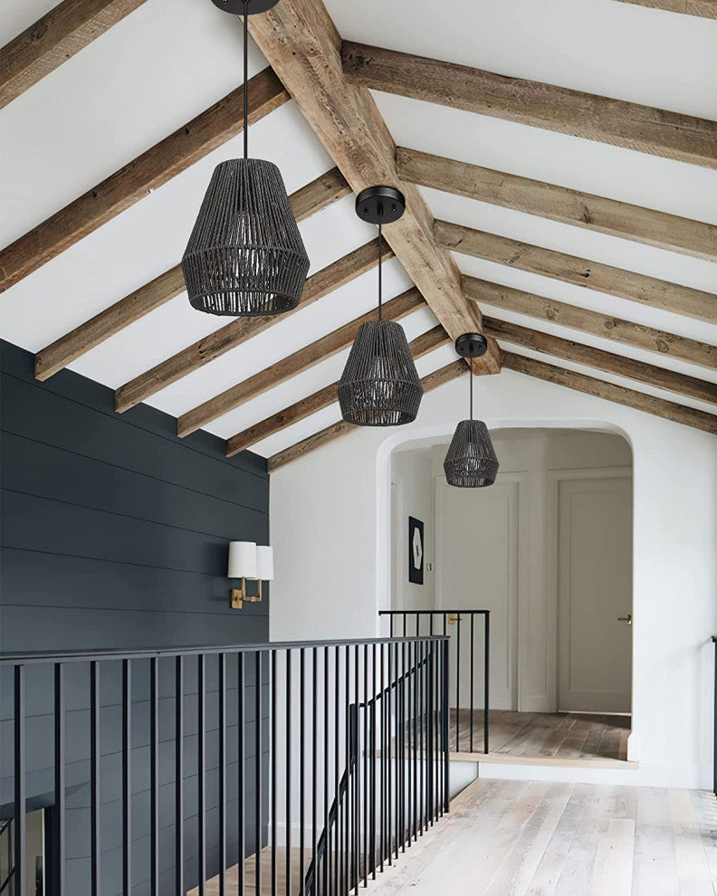 Woven Pendant Light Fixtures Farmhouse Black Pendant Lights for Kitchen