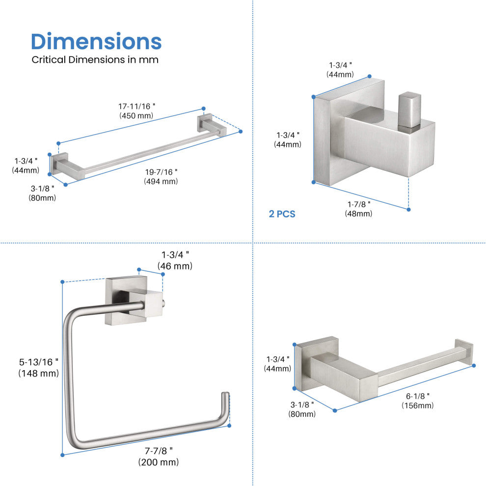 Cube 5-Piece Bathroom Hardware Set, Brushed Nickel
