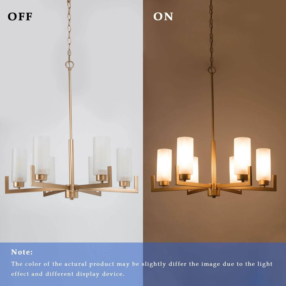 LNC 6-Light Gold Modern Frosted Glass Chandelier, Candle-Style