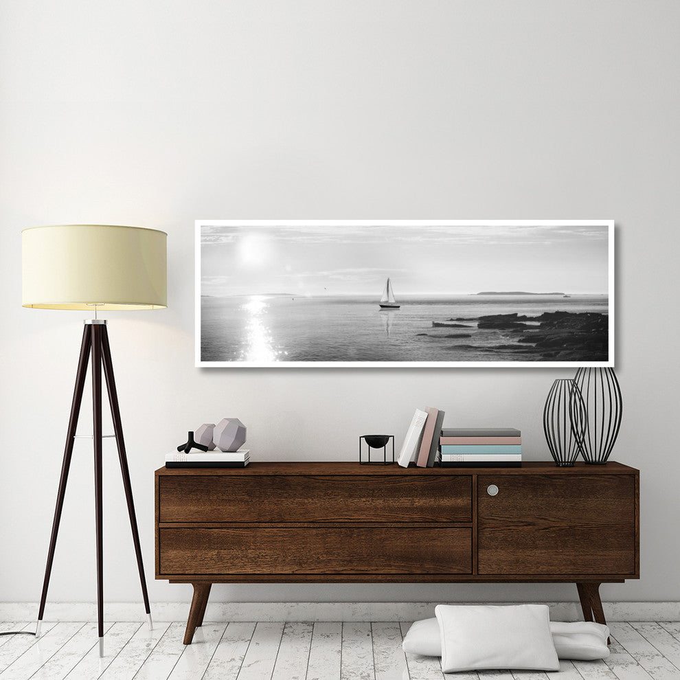 "Evening Sail Black and White" Digital Paper Print by Sue Schlabach, 74"x26"