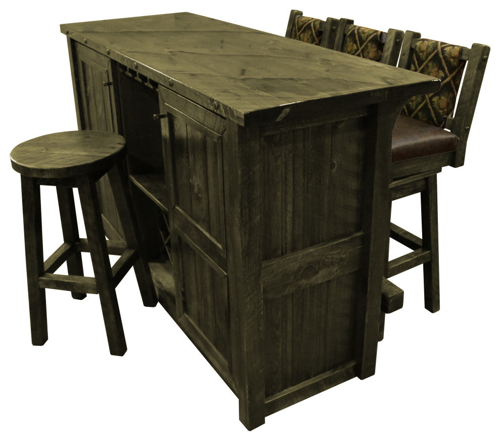 Barnwood Style Timber Peg Freestanding Bar Set, Weathered Slate, Black Pine Cone and Quarter Espresso