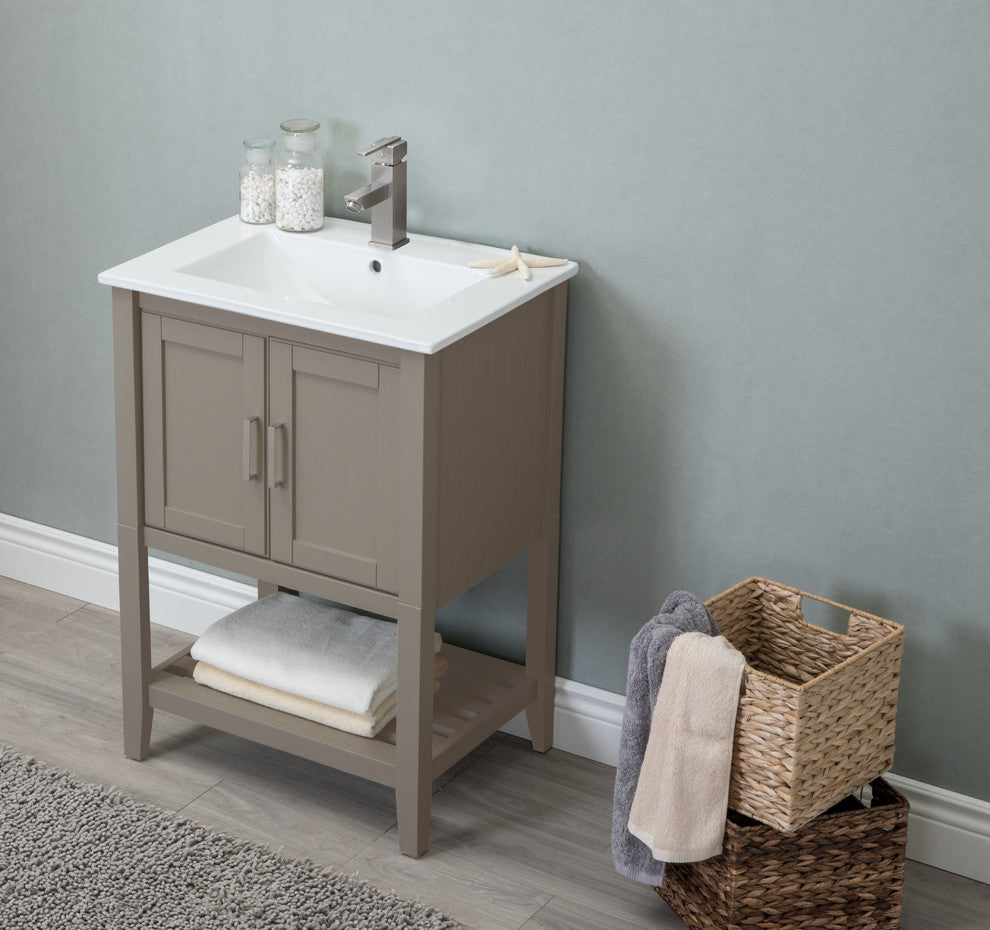 24" Single Sink Vanity, Without Miror and Faucet, Gold Gray