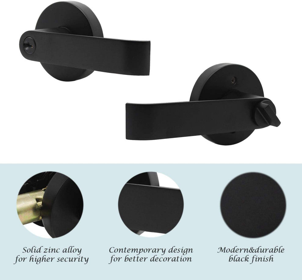 Matte Black Finish Heavy Duty Entrance Lever Door Handle, Pack of 2