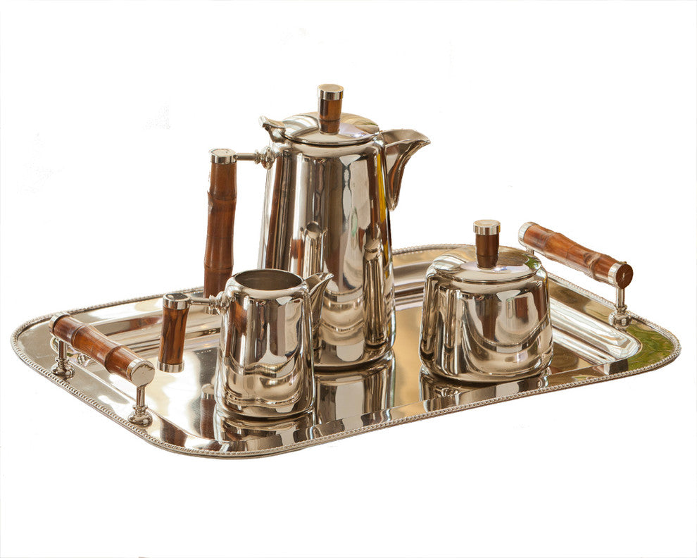 Tea Set With Bamboo Handle, Nickel