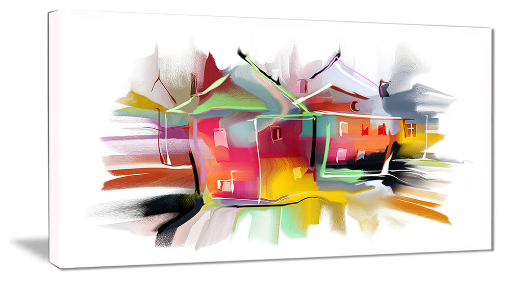 "Building Illustration" Painting Abstract Canvas Print, 40"x20"