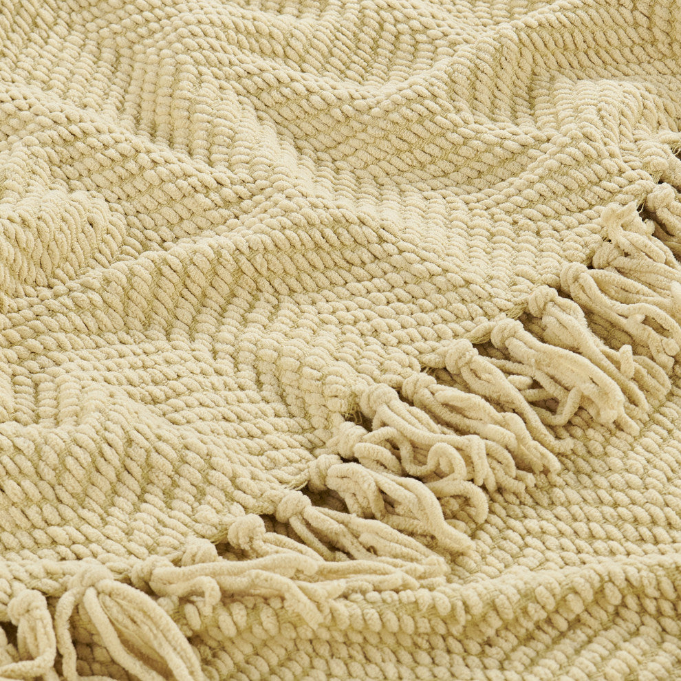 Tweed Knitted Throw Blanket, Light Camel Beige, 50"x60"