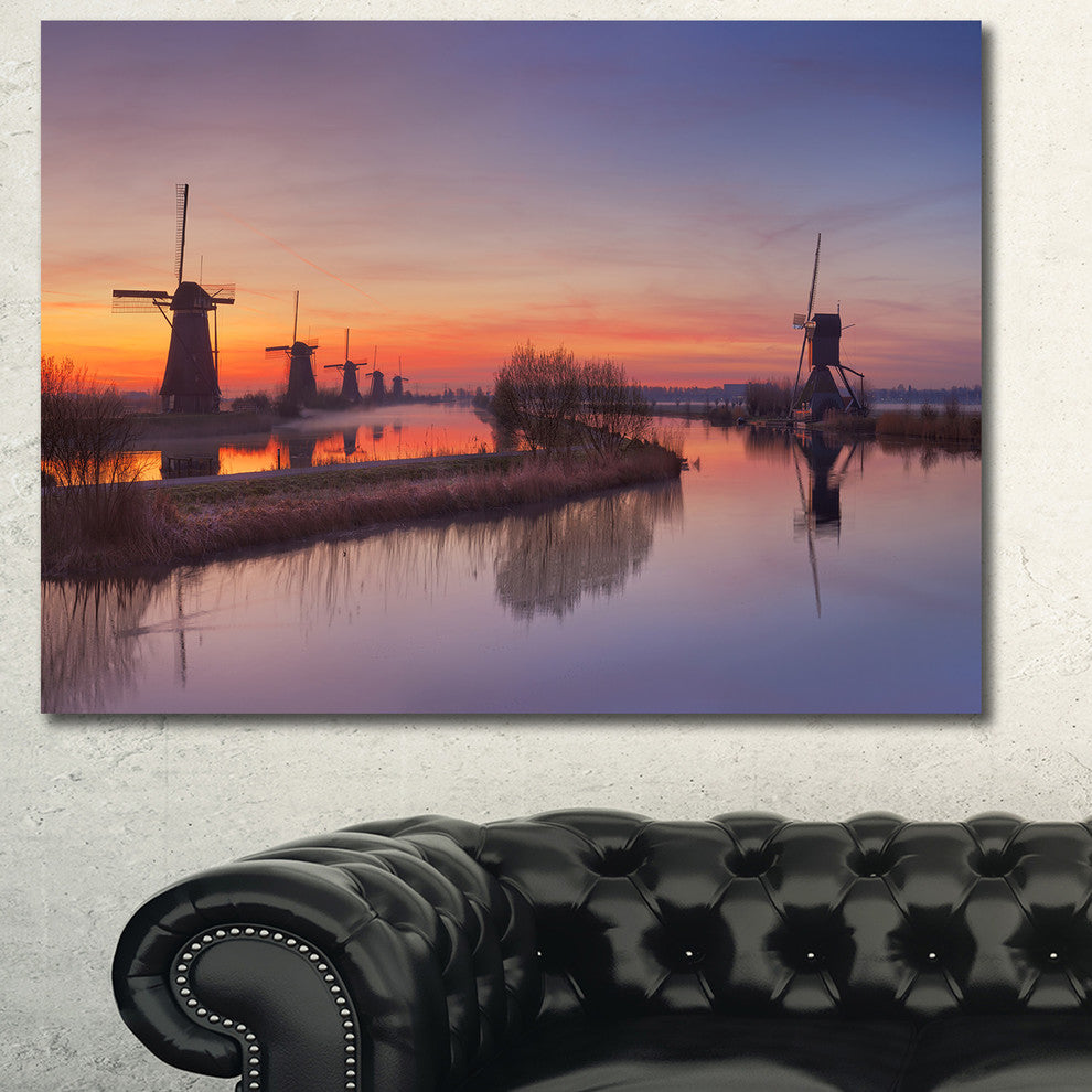 Dutch Windmills Panorama, Oversized Abstract Canvas Art Print, 60x40