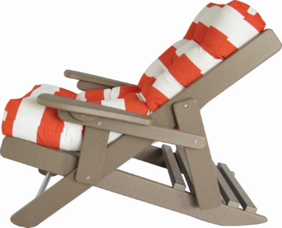 Folding and Reclining Siesta Chair, Poly Lumber, Weathered Wood, Cabana Flame