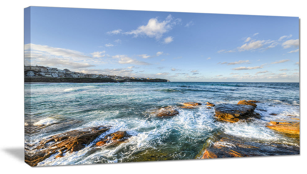 "White Waves in Bondi Beach" Beach Canvas Wall Art, 32"x16"