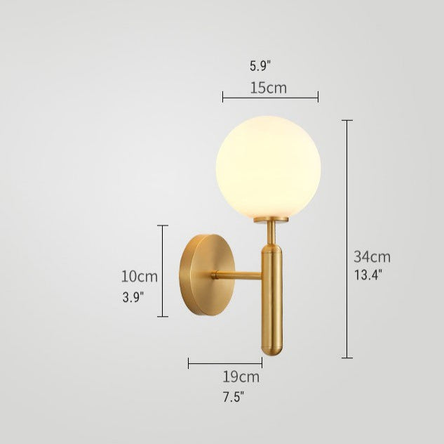 Modern Glass Wall Lamp in the Ball Shape, Living Room, Bedroom, Gold, White, Warm Light