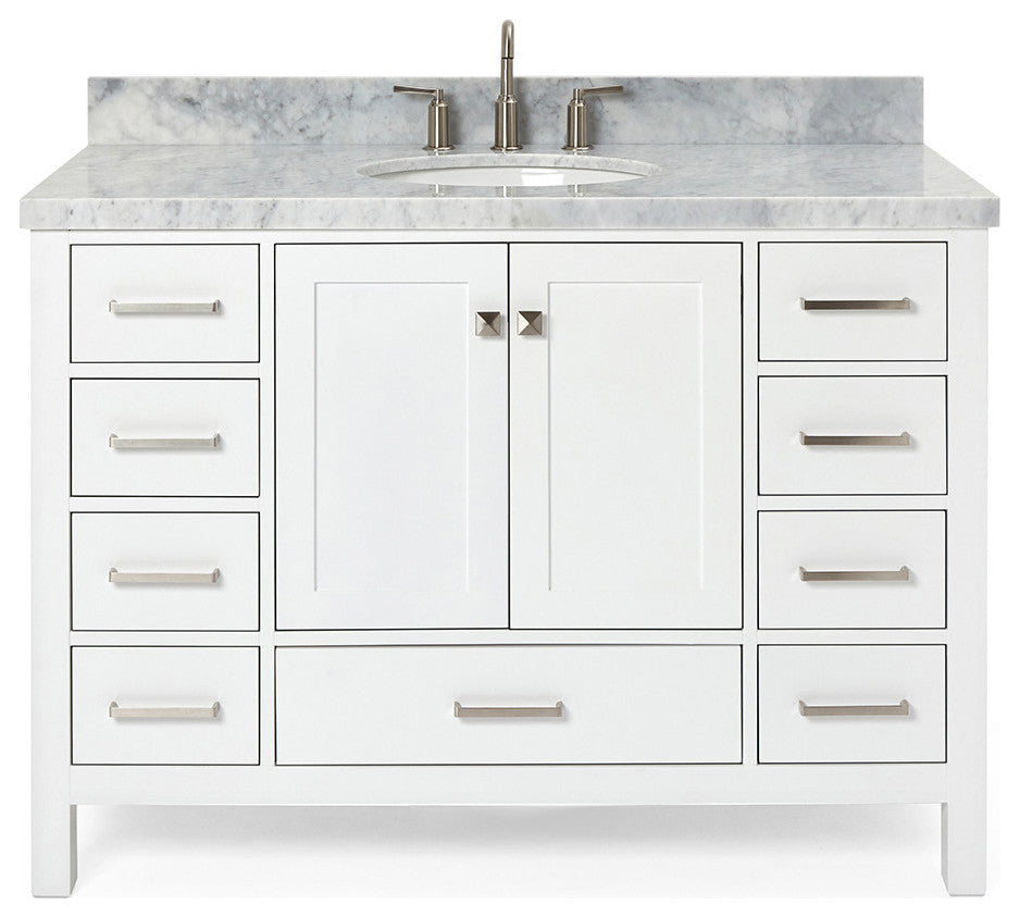 ARIEL Cambridge 49" Single Oval Sink Bathroom Vanity White With Marble Top