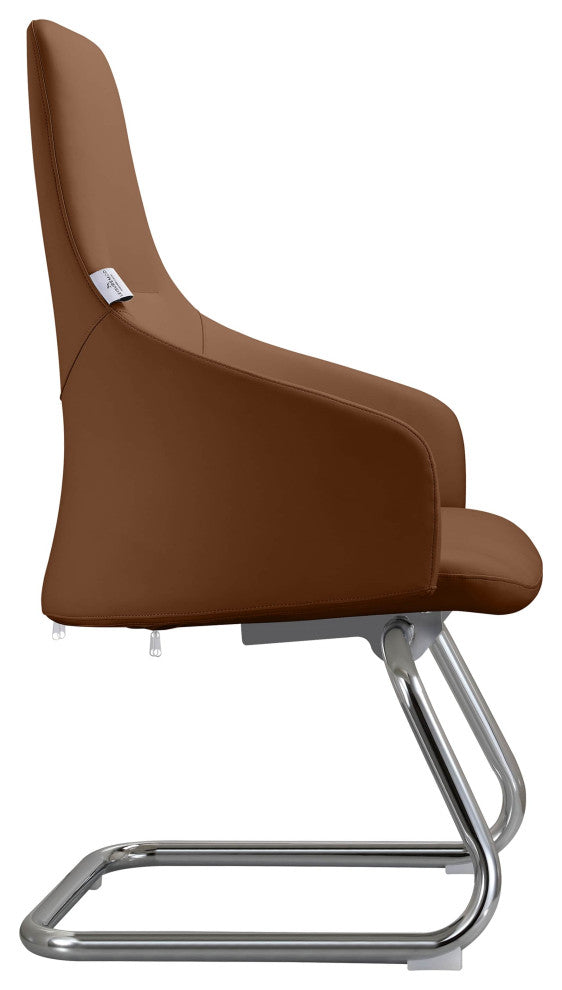 LeisureMod Celeste Leather Conference Office Chair With and Armrest, Dark Brown