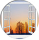 Window To Sunset Over The Snow, Landscape Round Metal Wall Art, 23"