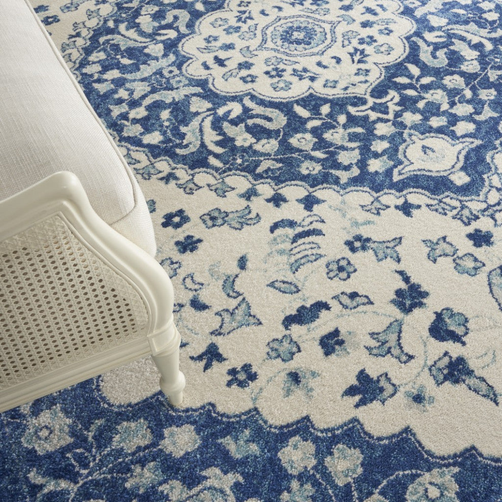 8" x 10" Ivory and Blue Medallion Area Rug