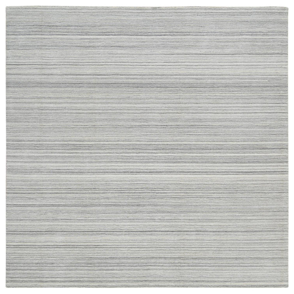 Gray Hand Loomed Undyed Natural Wool, Modern Design Square Rug, 8'1"x8'0"