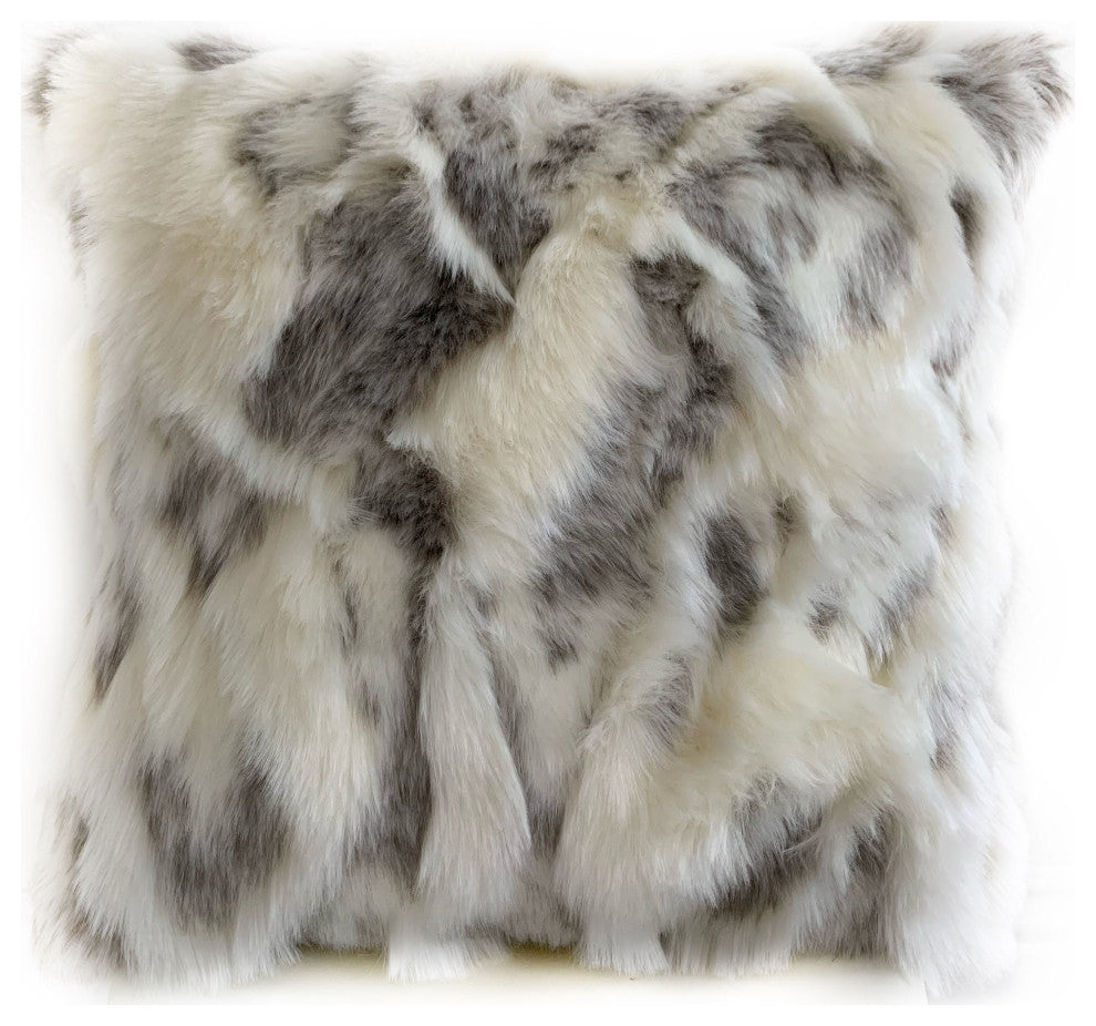 Plutus Ivory,Gray Ivory Rabbit Fur Animal Faux Fur Luxury Throw Pillow, 22"x22"