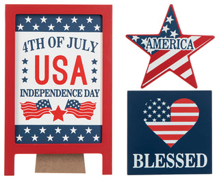 Patriotic Wooden Block Table Sign, 3-Piece Set