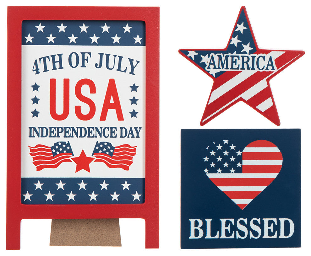 Patriotic Wooden Block Table Sign, 3-Piece Set