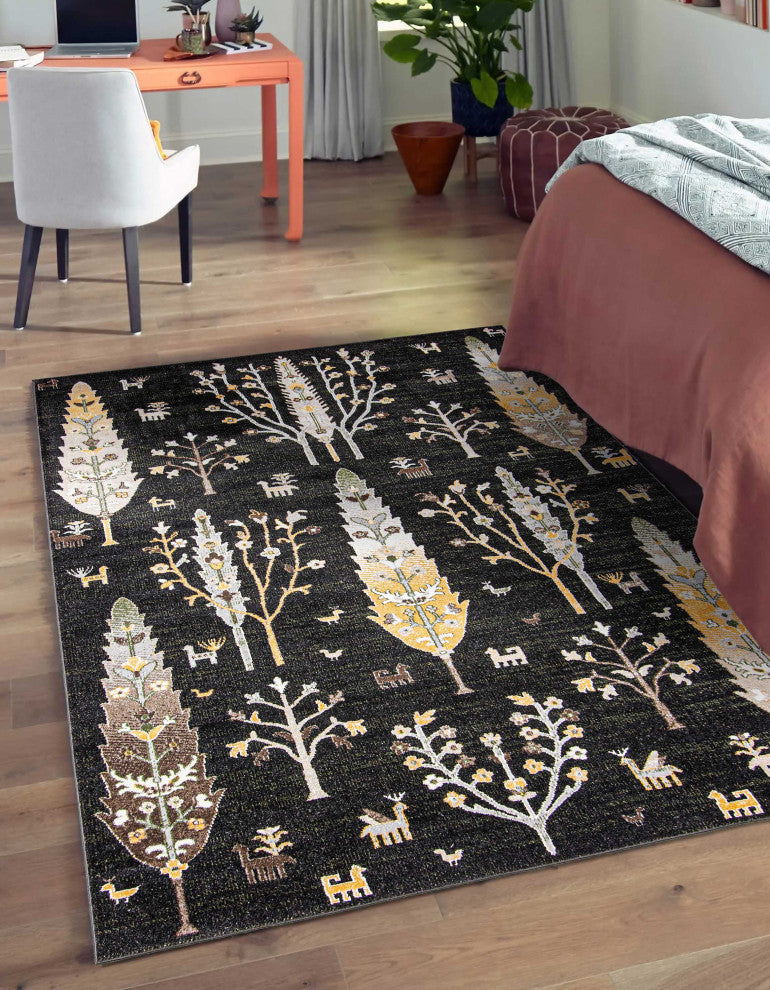 Aqua Pine Area Rug, Black, 5'x7'