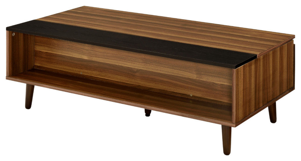 Wooden Coffee Table w/Lift Top, Walnut and Black Finish