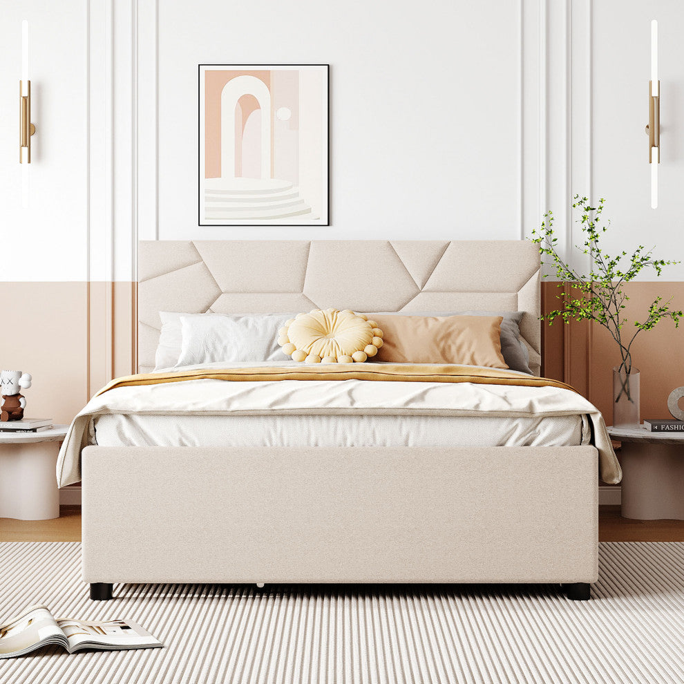 Gewnee Full Size Upholstered Platform Bed in Beige