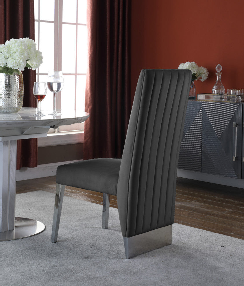 Porsha Dining Chair, Set of 2, Gray Velvet, Chrome Legs