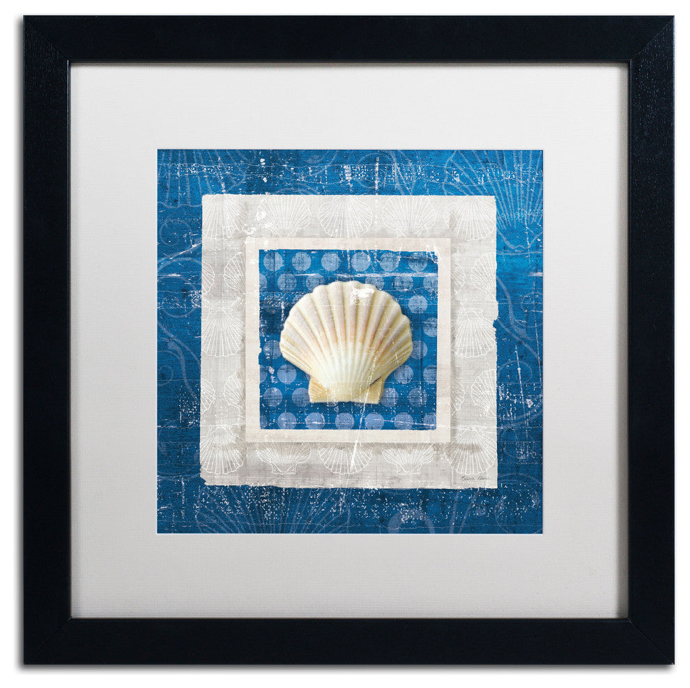 'Sea Shell III on Blue' Matted Framed Canvas Art by Belinda Aldrich