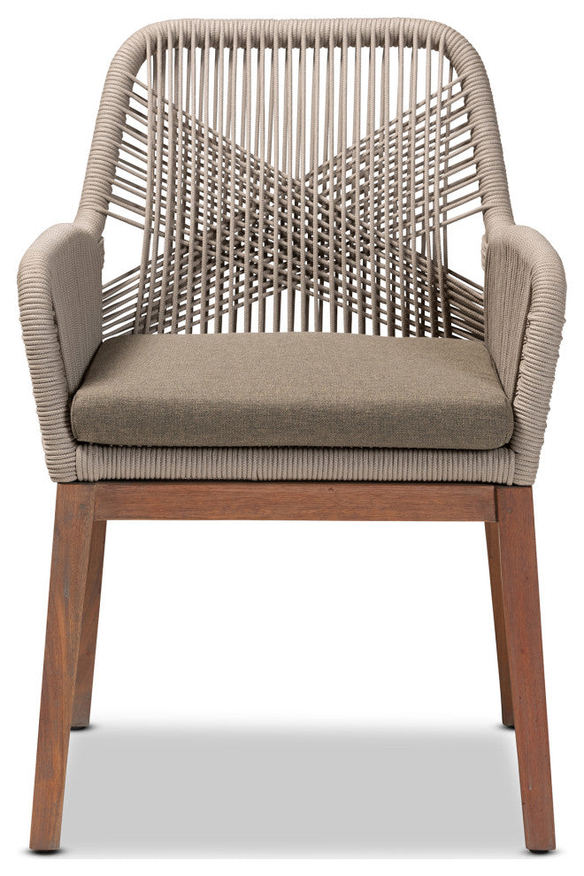 Jennifer Mid-Century Transitional Grey Woven Rope Mahogany Dining Arm Chair
