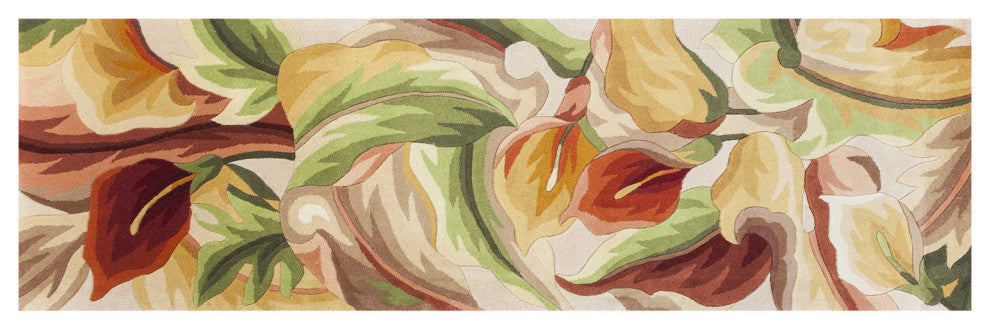 HomeRoots 8' Ivory Hand Tufted Oversized Calla Lilies Indoor Runner Rug