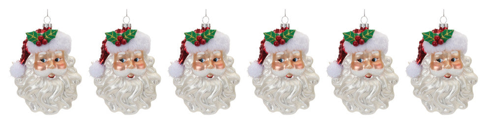 Glittered Glass Santa Ornament, Set of 6