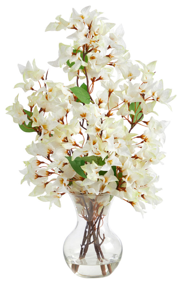 22in. Artificial Bougainvillea Arrangement with Fluted Glass Vase