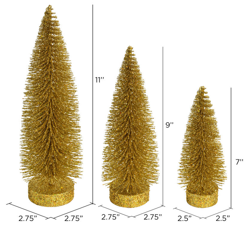 Vickerman Ls190708 7"-9"-11" Gold Glitter Oval Pine Artificial Christmas Tree