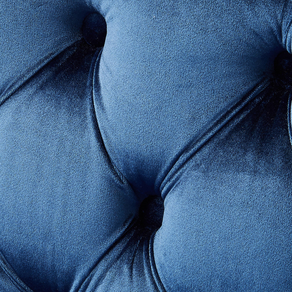 Jeannie 120" Velvet Corner Sectional Sofa, Navy, Left Facing