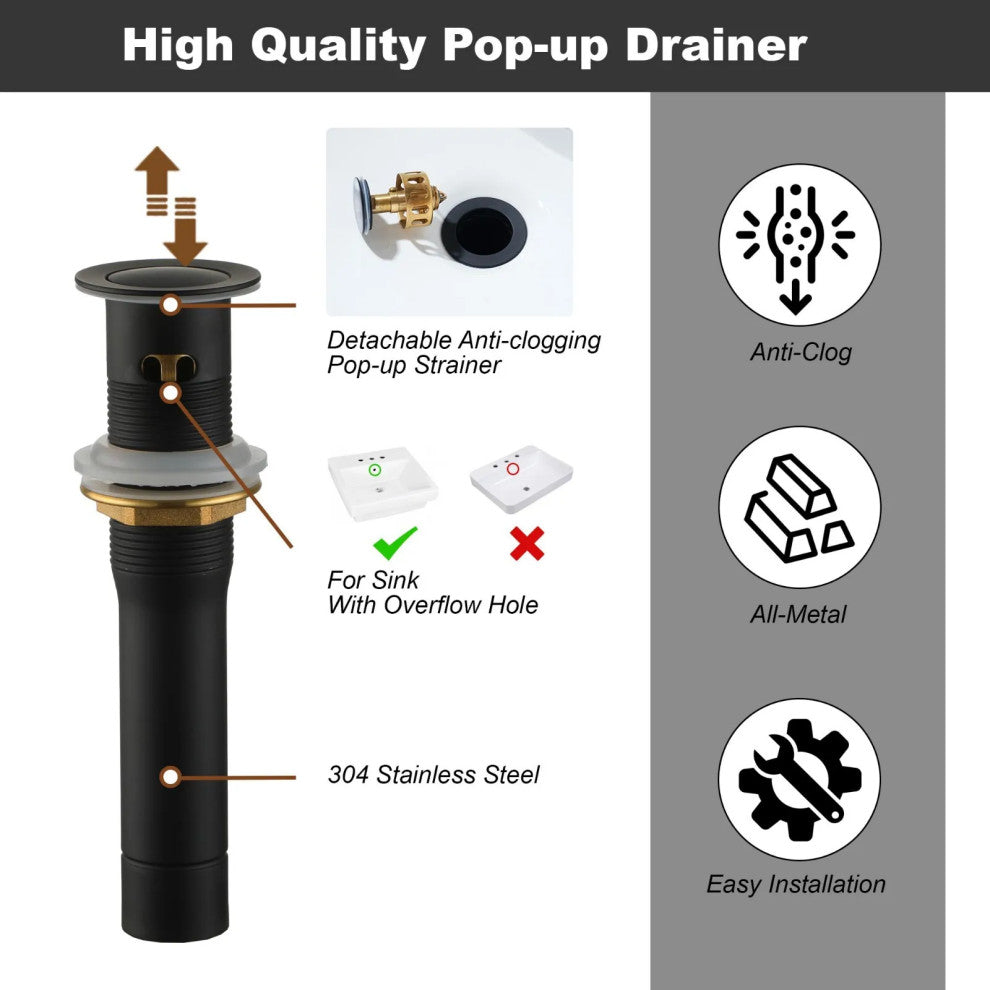 CASAINC 4 In. Bathroom Faucet for Sink 3 Hole Pop-up Drain Water Supply Lines, Matte Black