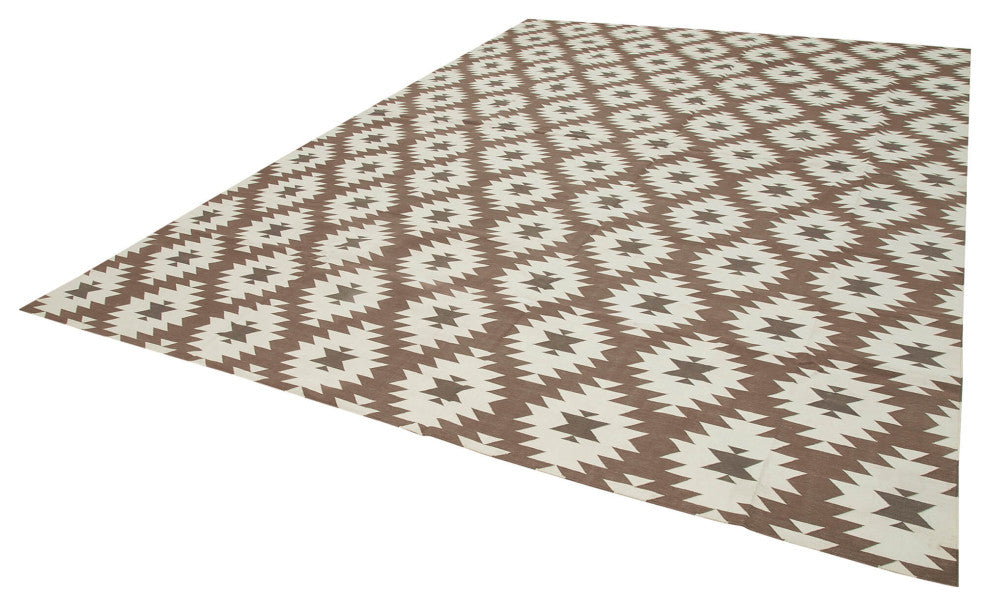 Rug N Carpet - Handmade Wool 9' 11'' x 13' 10'' Modern Design Dhurrie Kilim Rug