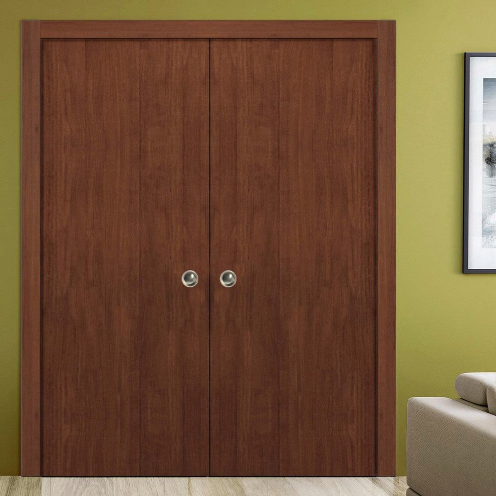 Sliding Double Pocket Closet Doors 64 x 80 | Planum 0010 Walnut Modena