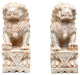 Chinese Small Pair Cream White Marble Stone Fengshui Foo Dogs Statues Hws3068