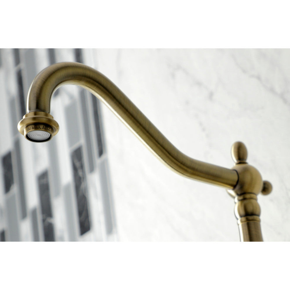 KS1243PLBS Wall Mount Bridge Kitchen Faucet With Brass Spray, Antique Brass