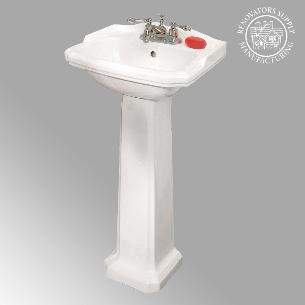 Cloakroom 19" Bathroom Pedestal Sink Combo White Space Saver with Faucet Holes