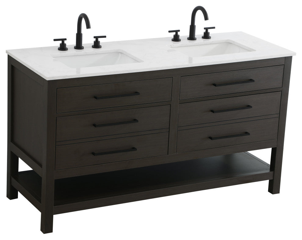 Home Living 60" Double Bathroom Vanity, Mocha Brown
