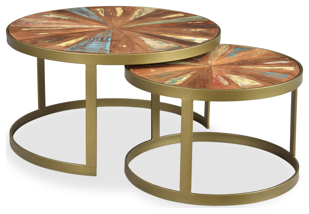 Delian Round coffee table with gold legs -set of 2