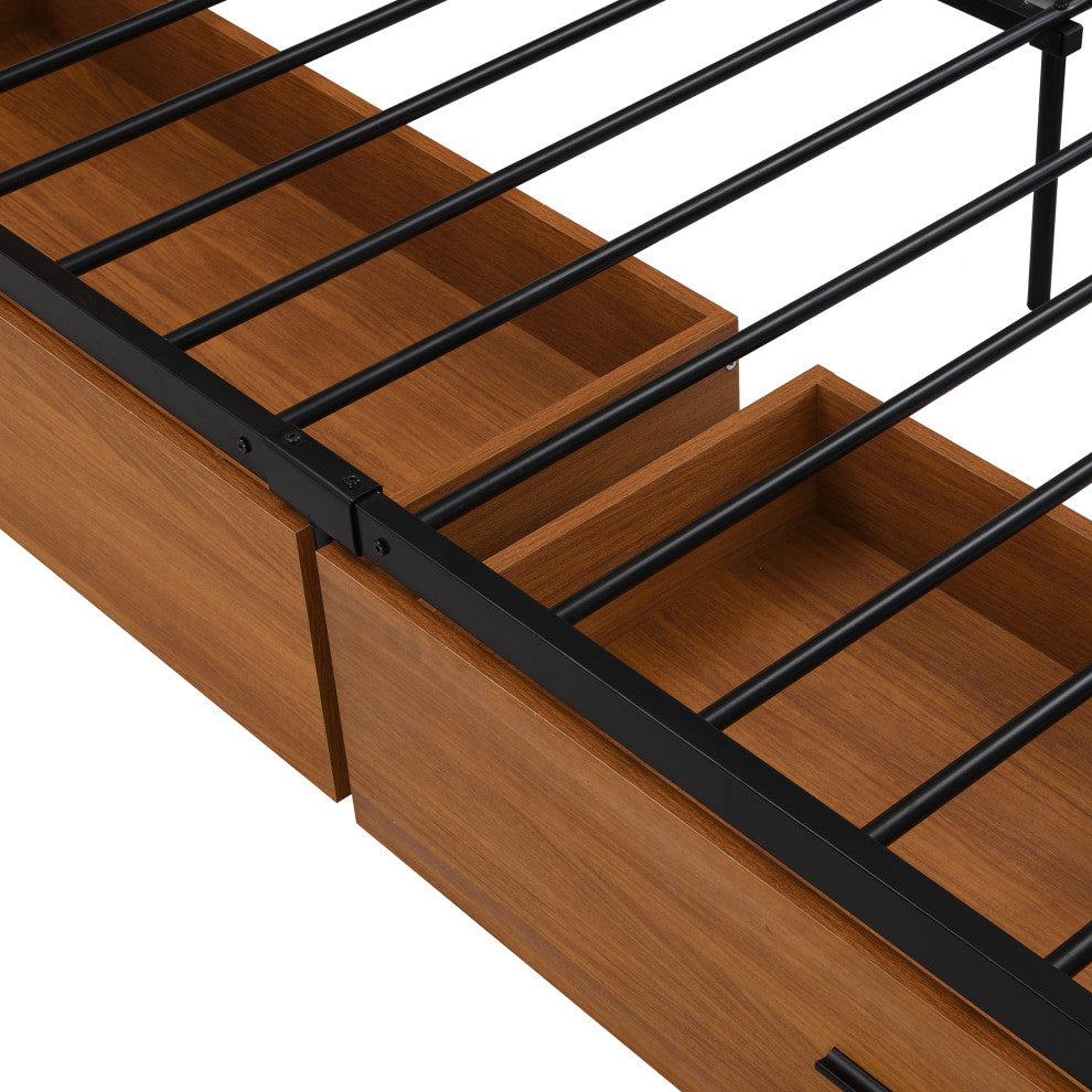 Full/Queen Metal Frame Wood Platform Bed with Two Drawers,Sockets and USB Ports,