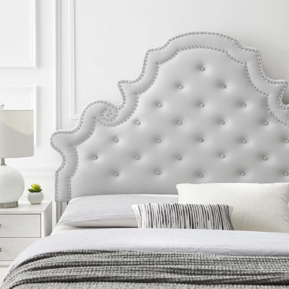 Tufted Headboard, Twin Size, Velvet, Light Gray, Modern Contemporary