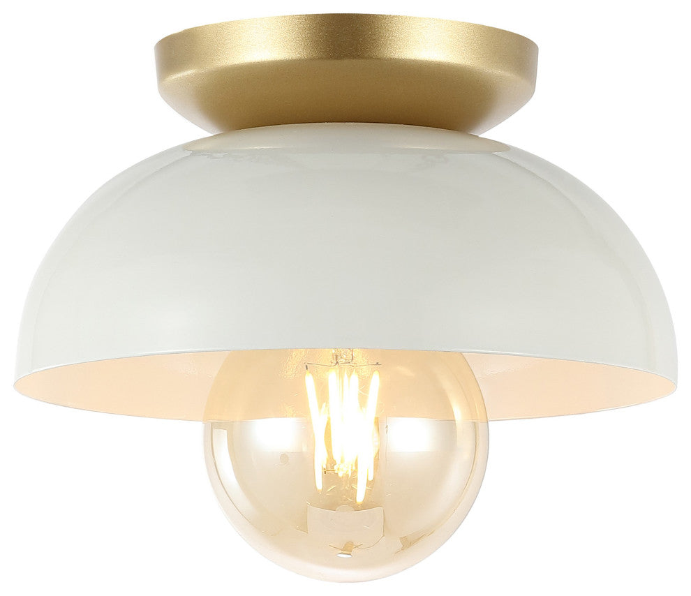 Paulina 8.5" 1-Light Iron LED Flush Mount, White/Gold Painting