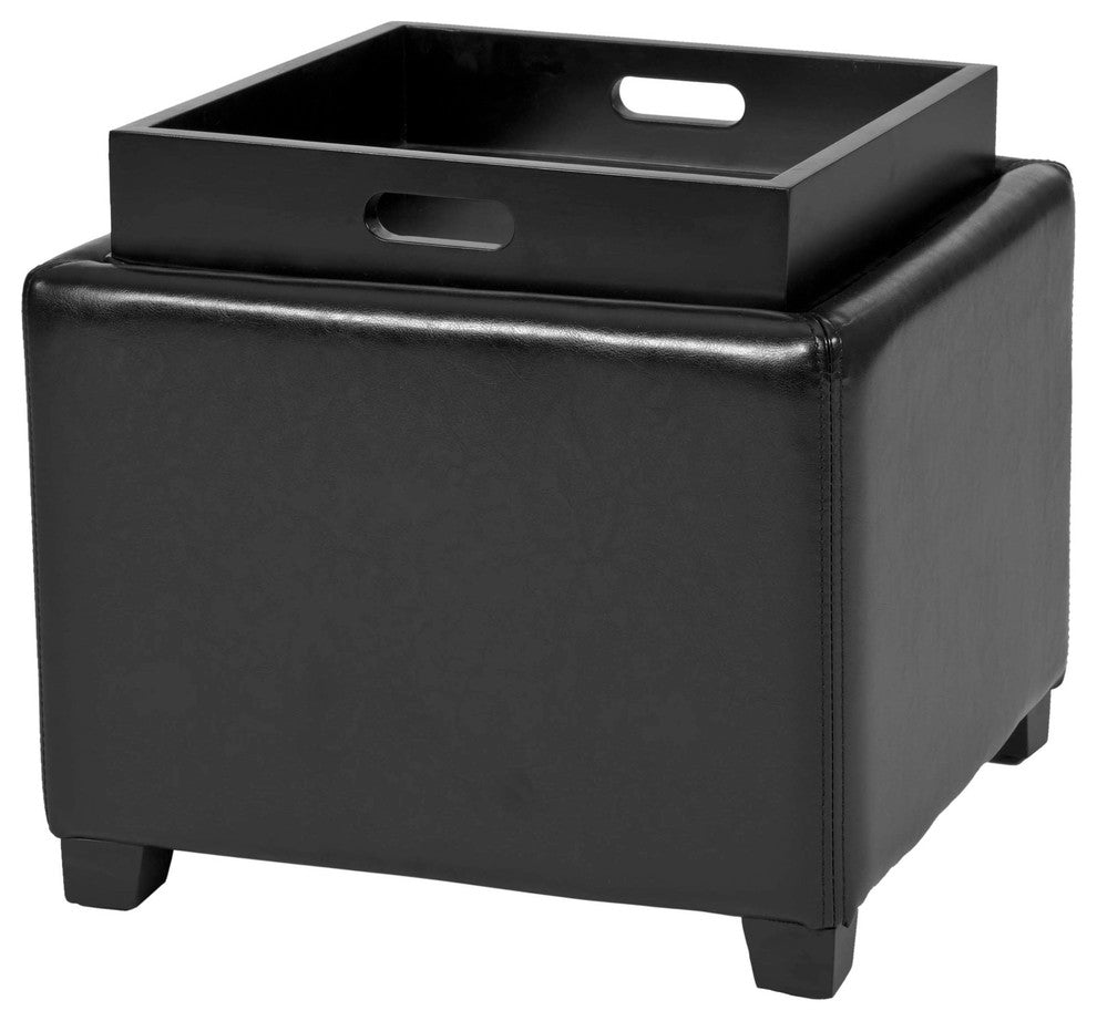 Safavieh Harrison Single Tray Ottoman, Black Leather