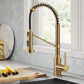 Bolden Commercial Style 2-Function Pull-Down 1-Handle 1-Hole Kitchen Faucet, Brushed Brass