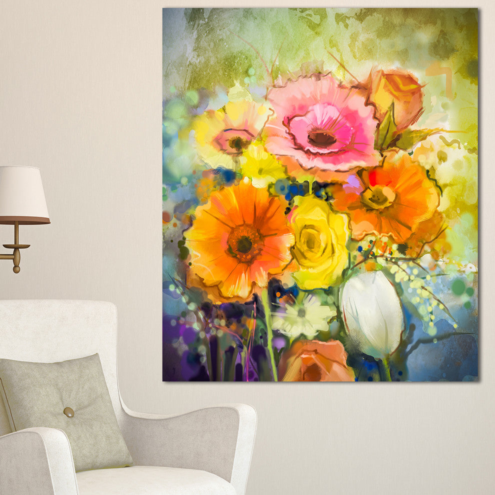 White Gerbera Red Rose and Tulips, Floral Canvas Art Print, 30"x40"