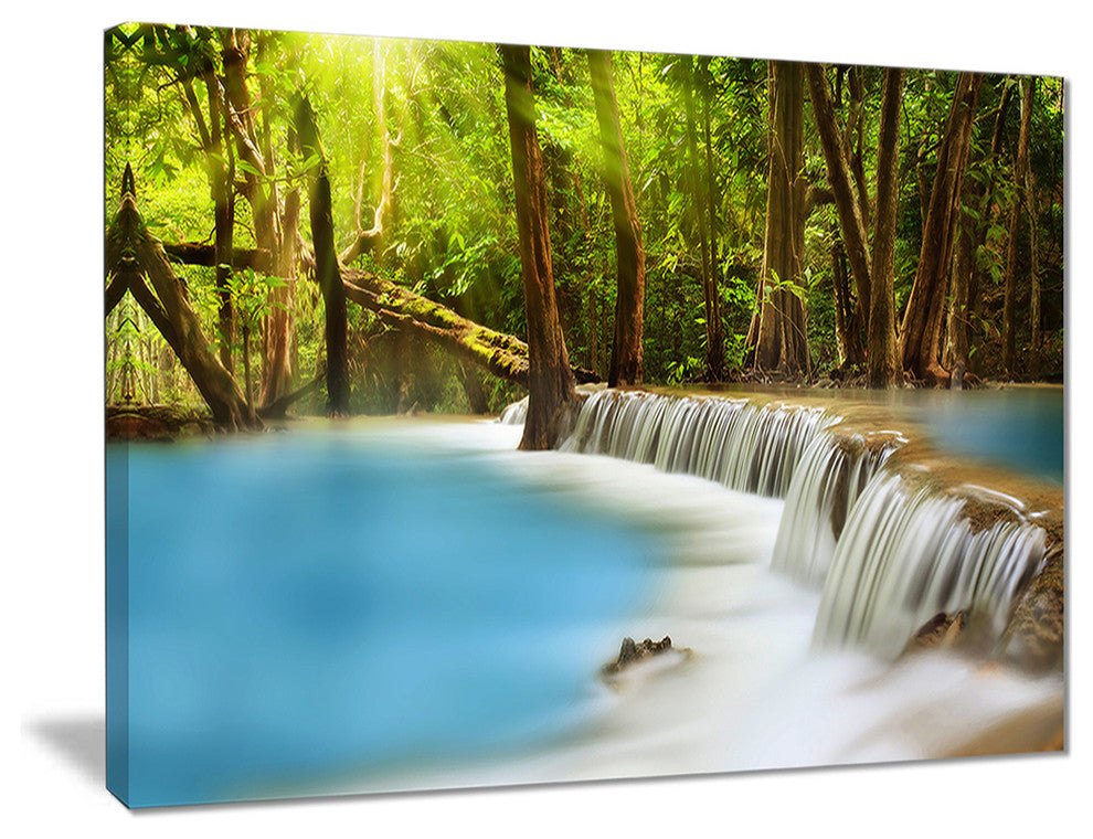 "Clam Huai Mae Kamin Waterfall" Landscape Canvas Print, 20"x12"